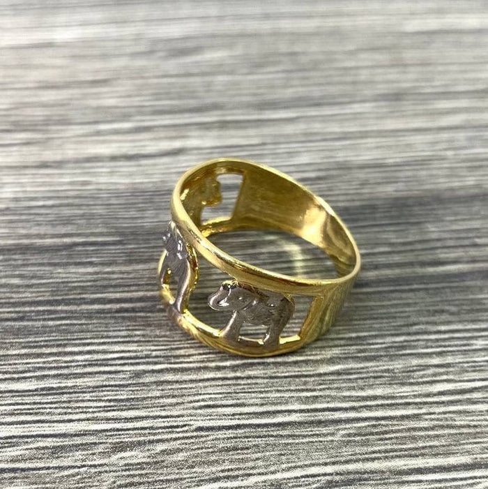 Ring Three Tones or Silver Filled Cutout Elephant 18k Gold Filled