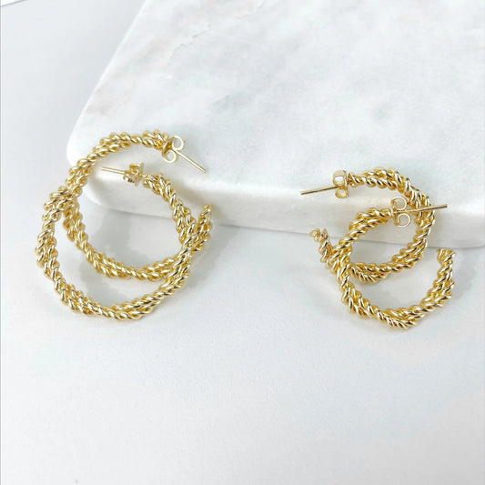 Earrings Two Sizes Twisted C-Hoop 18k Gold Filled