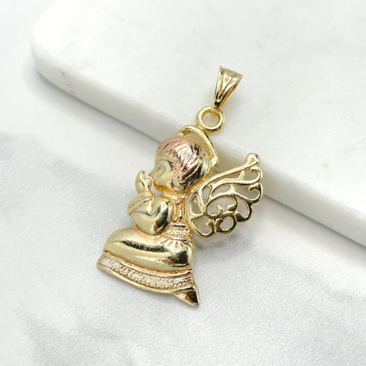 Pendant Two Tone Rose Gold Yellow Gold Angel Praying 18k Gold Filled. Bundle and Save. FREE SHIPPING on orders of $100 and over.  Sam's Jewelry World USA.