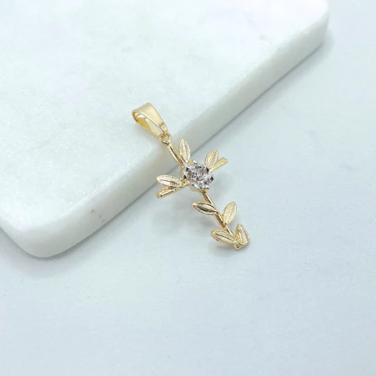 Chain and Pendant Set. Two Tone Cross Yellow Gold Rose Gold with Flower 18k Gold Filled. Bundle and Save. FREE SHIPPING on orders of $100 and over.  Sam's Jewelry World USA.