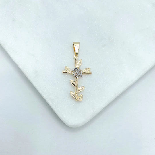 Chain and Pendant Set. Two Tone Cross Yellow Gold Rose Gold with Flower 18k Gold Filled. Bundle and Save. FREE SHIPPING on orders of $100 and over.  Sam's Jewelry World USA.