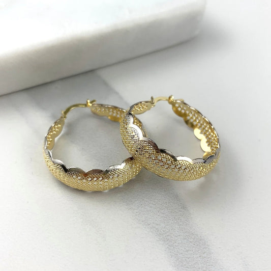 Earrings Two Tone Textured Hoop 18k Gold Filled