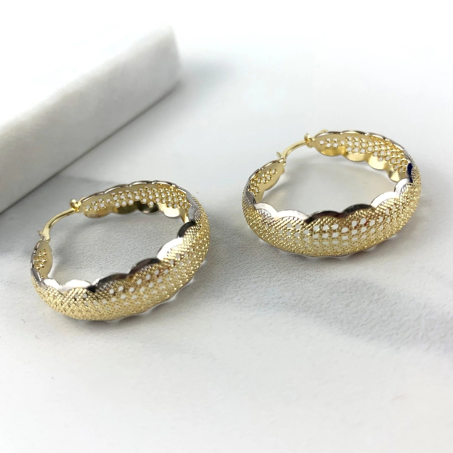 Earrings Two Tone Textured Hoop 18k Gold Filled