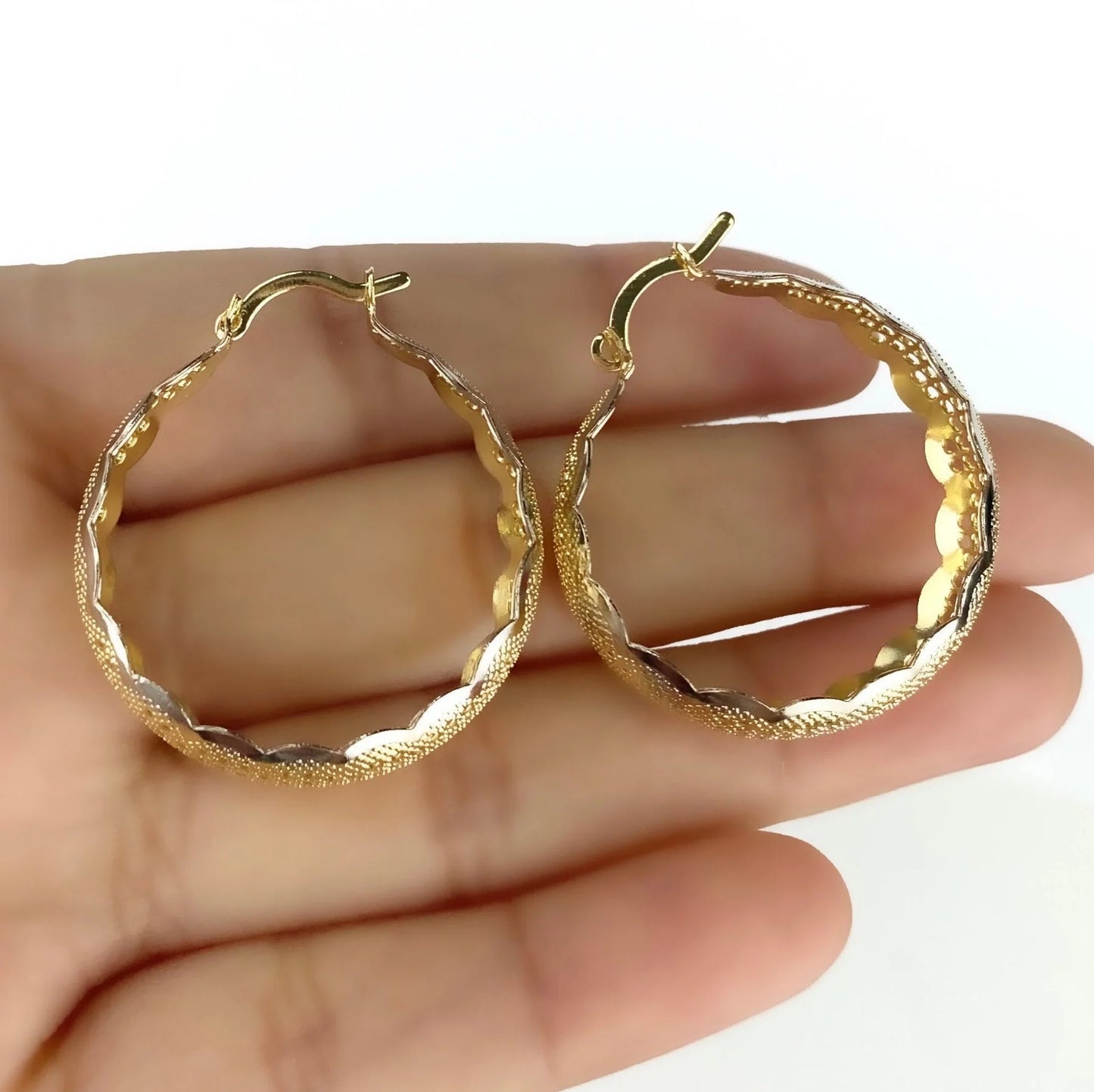 Earrings Two Tone Textured Hoop 18k Gold Filled