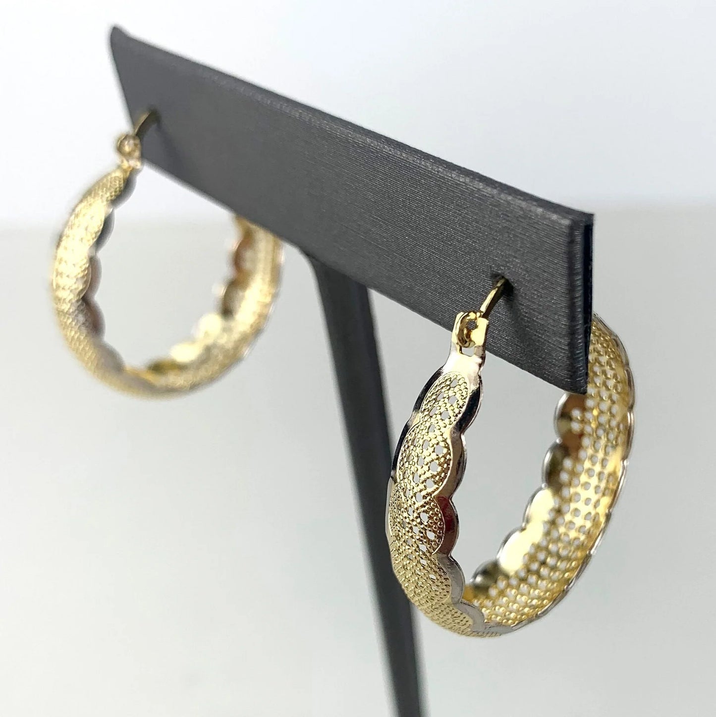 Earrings Two Tone Textured Hoop 18k Gold Filled