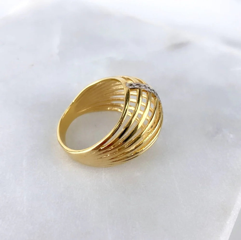 Ring Two Tone with Micro CZ Dome 18k Gold Filled