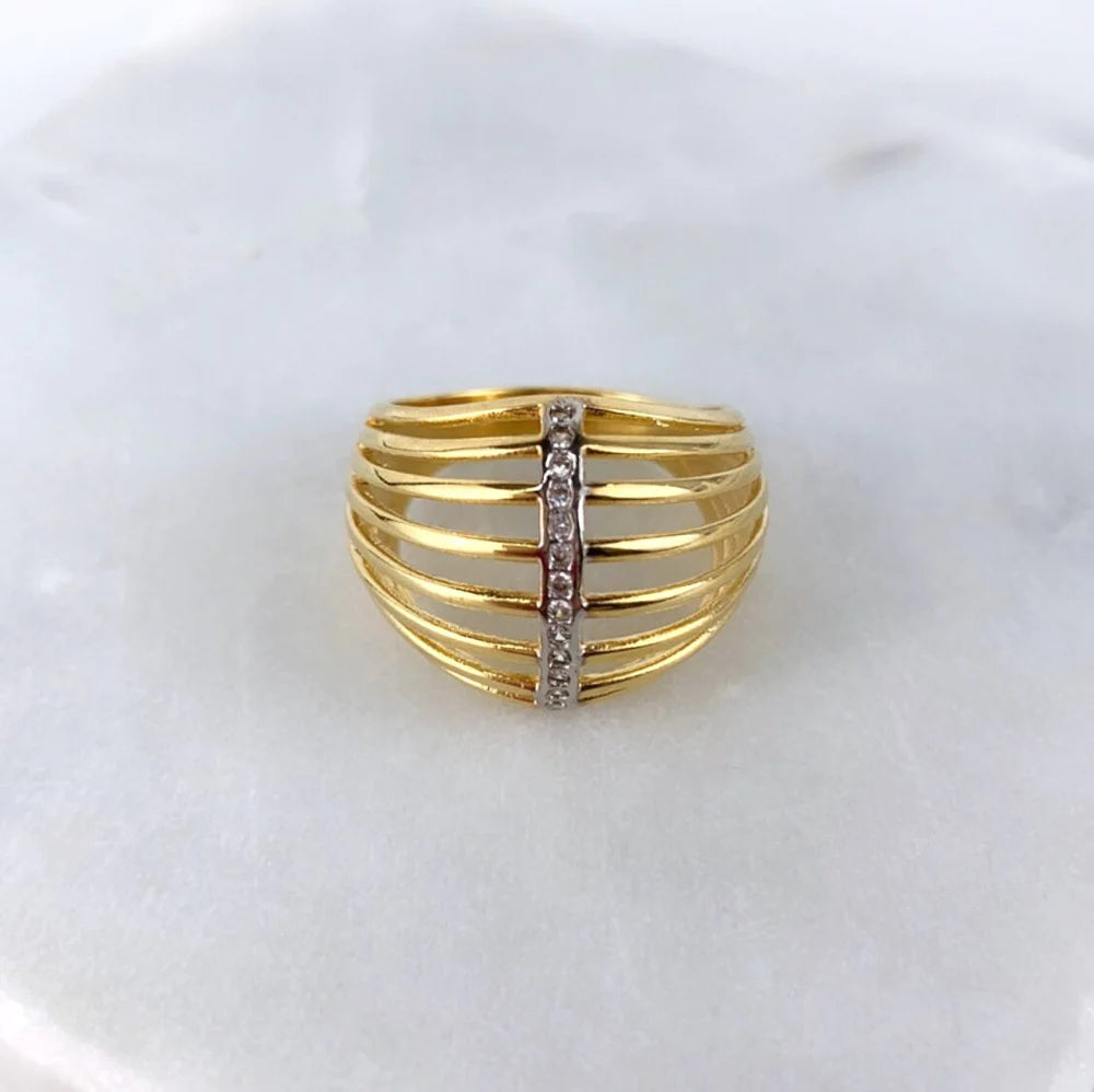 Ring Two Tone with Micro CZ Dome 18k Gold Filled