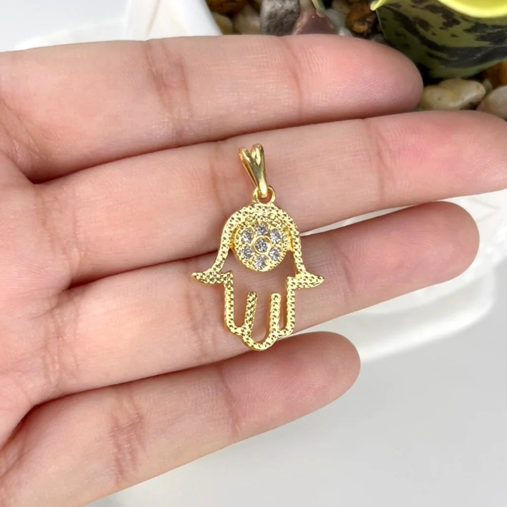 Chain and Pendant Set. Choose Chain Pendant Stones. Cubic Zirconia. Hamsa Hand 18k Gold Filled or Silver Filled