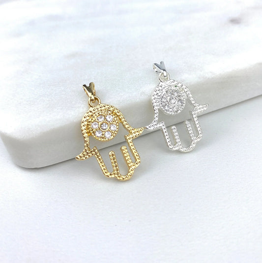 Chain and Pendant Set. Choose Chain Pendant Stones. Cubic Zirconia. Hamsa Hand 18k Gold Filled or Silver Filled