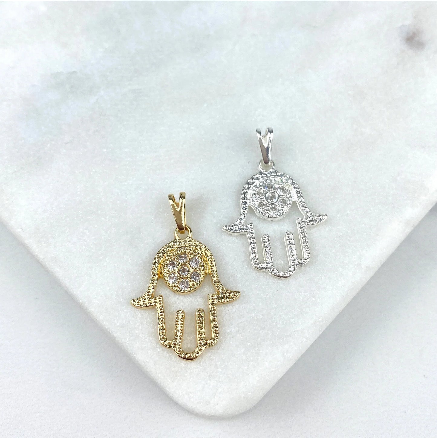 Chain and Pendant Set. Choose Chain Pendant Stones. Cubic Zirconia. Hamsa Hand 18k Gold Filled or Silver Filled