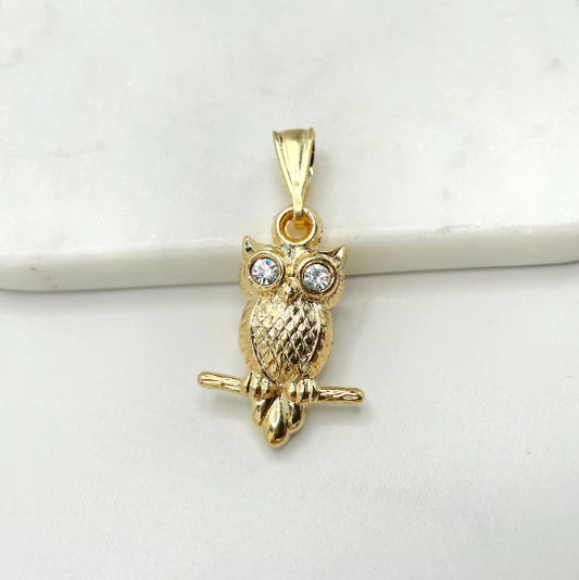 Pendant with Cubic Zirconia Texturized Owl 18k Gold Filled. Bundle and Save. FREE SHIPPING on orders of $100 and over.  Sam's Jewelry World USA.