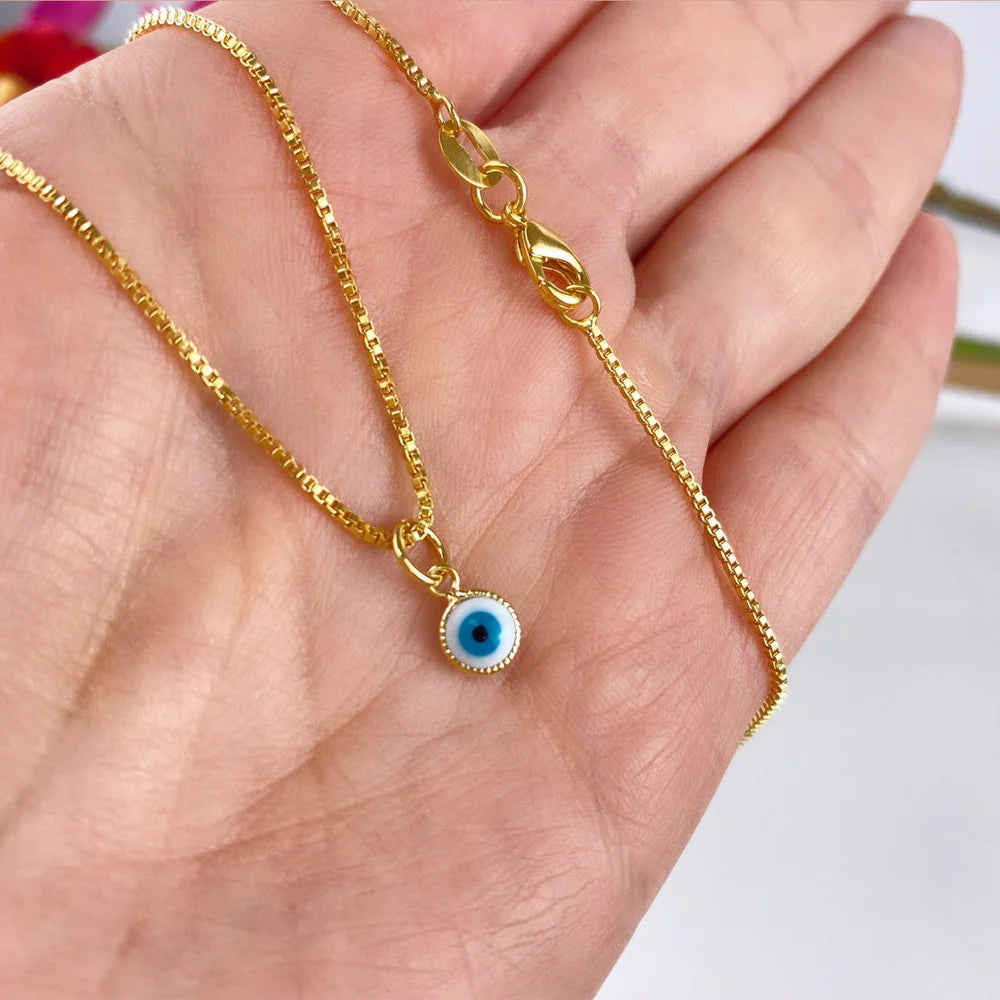 Chain and Pendant Set. Box Link Chain with Greek Eye Pendant 18k Gold Filled. FREE SHIPPING on orders of $100 and over.  Sam's Jewelry World USA.