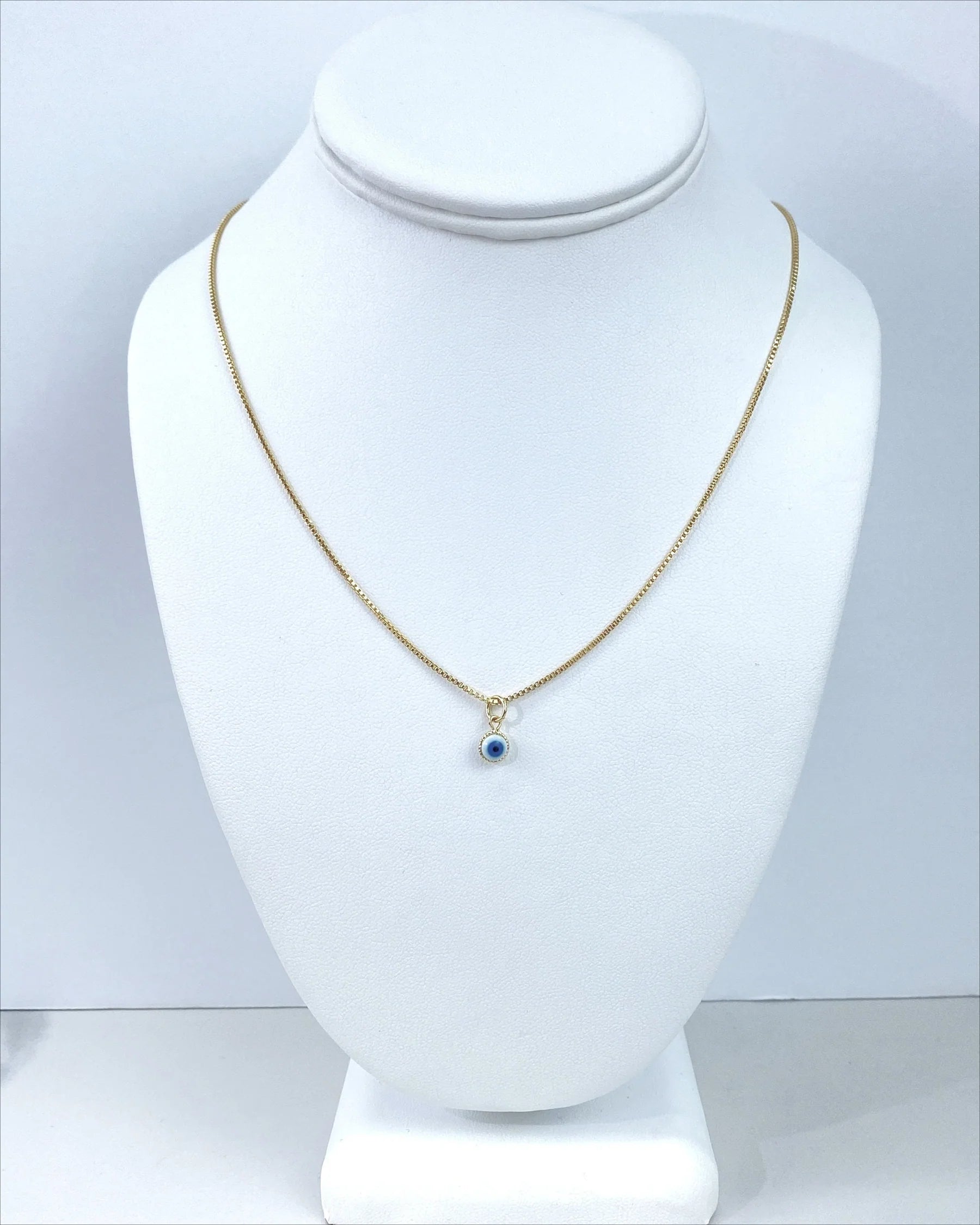 Chain and Pendant Set. Box Link Chain with Greek Eye Pendant 18k Gold Filled. FREE SHIPPING on orders of $100 and over.  Sam's Jewelry World USA.