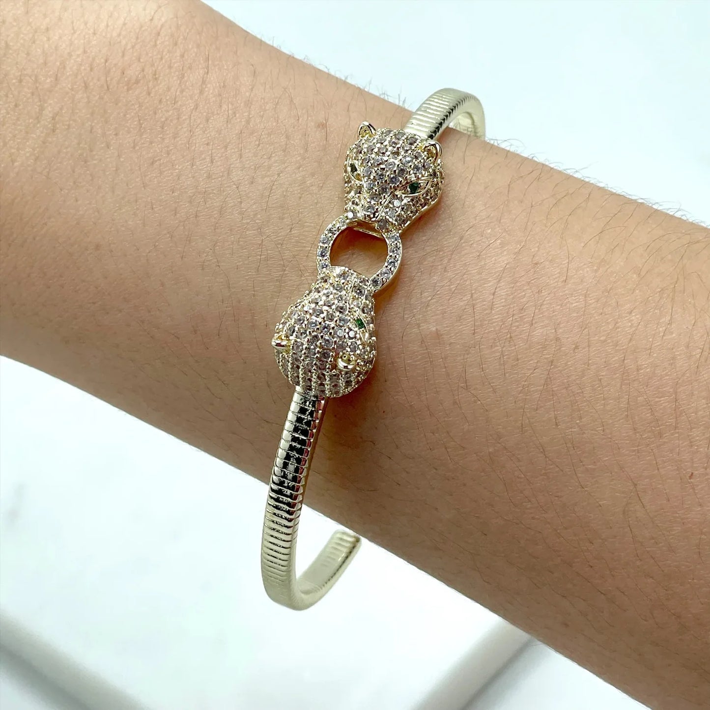 Bracelet Cuff Panthers in Cubic Zirconia 18k Gold Filled