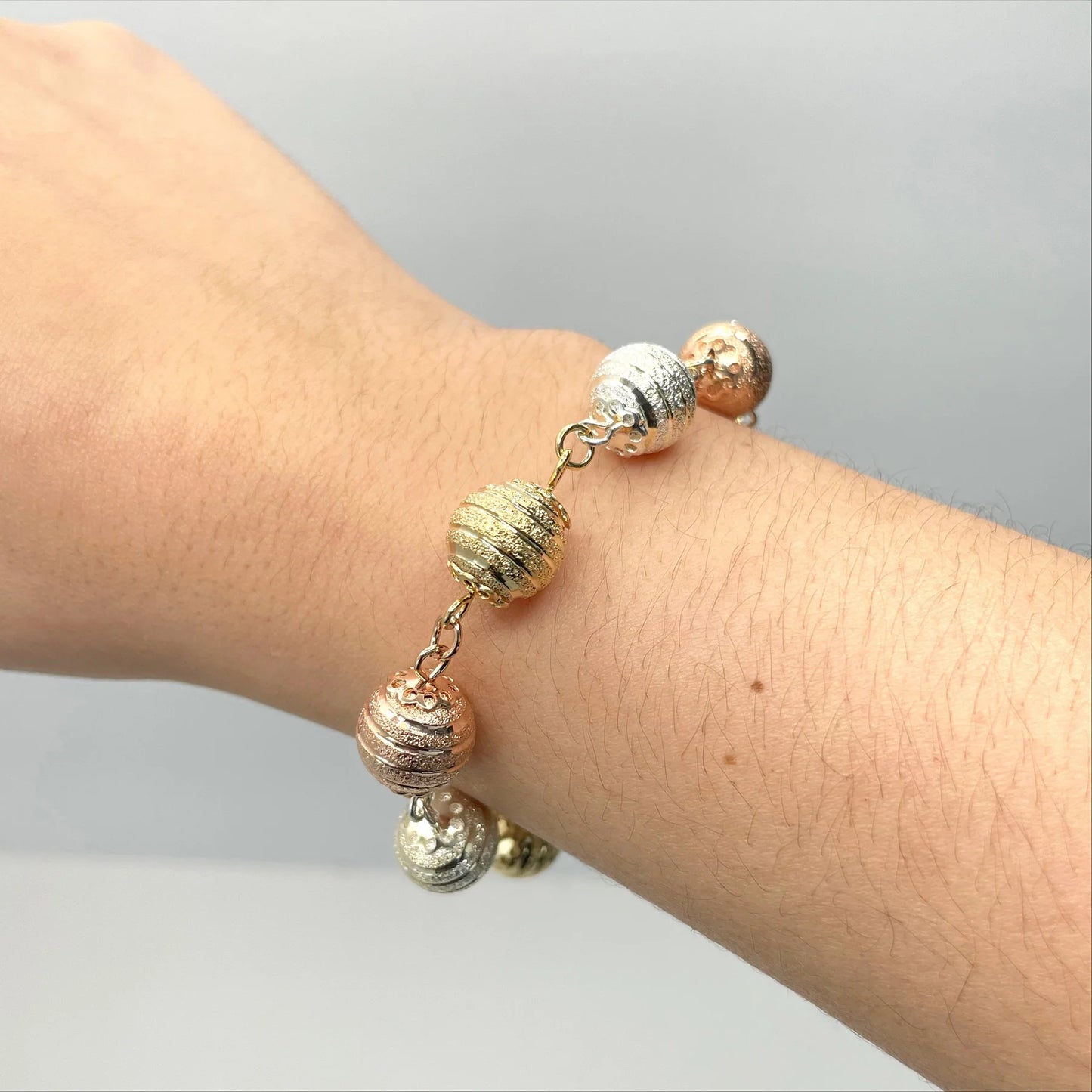 Bracelet Beads Textured Yellow Gold White Gold Rose Gold 18k Gold Filled