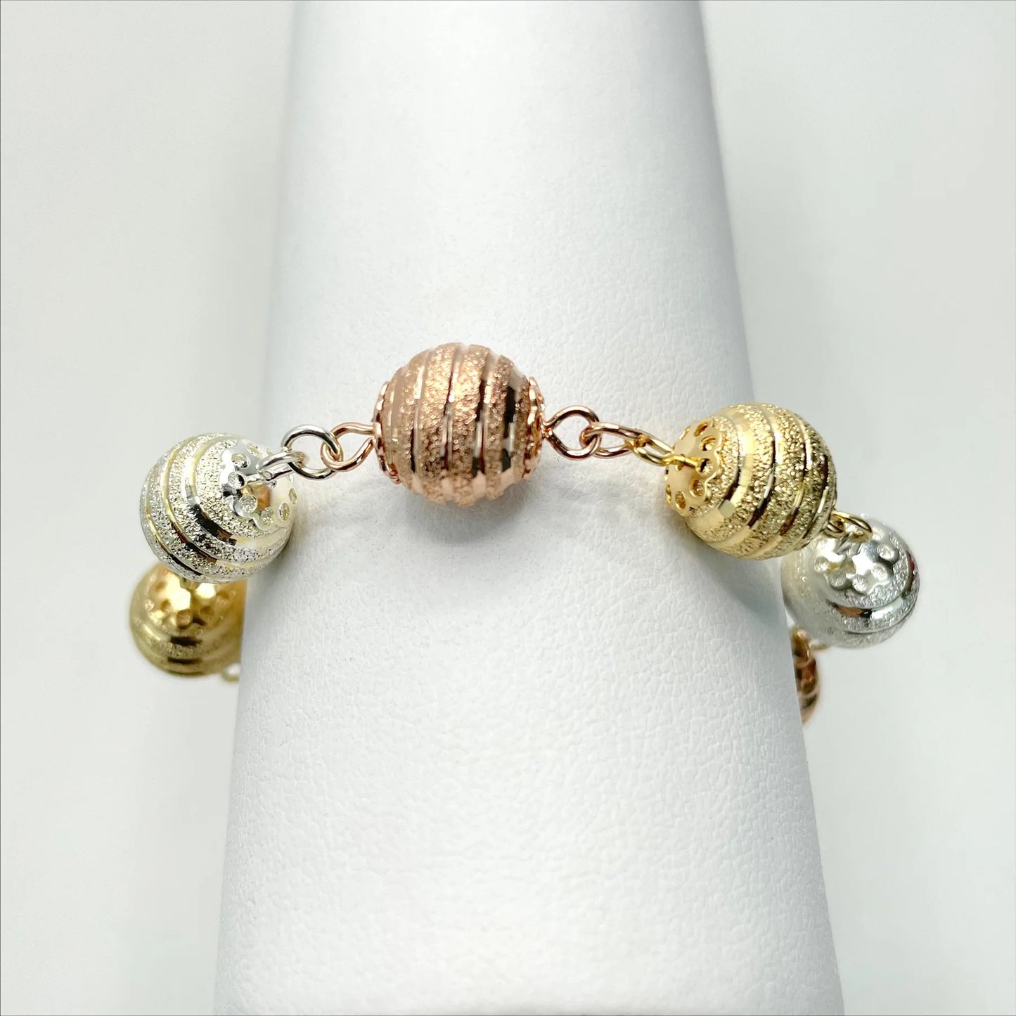 Bracelet Beads Textured Yellow Gold White Gold Rose Gold 18k Gold Filled