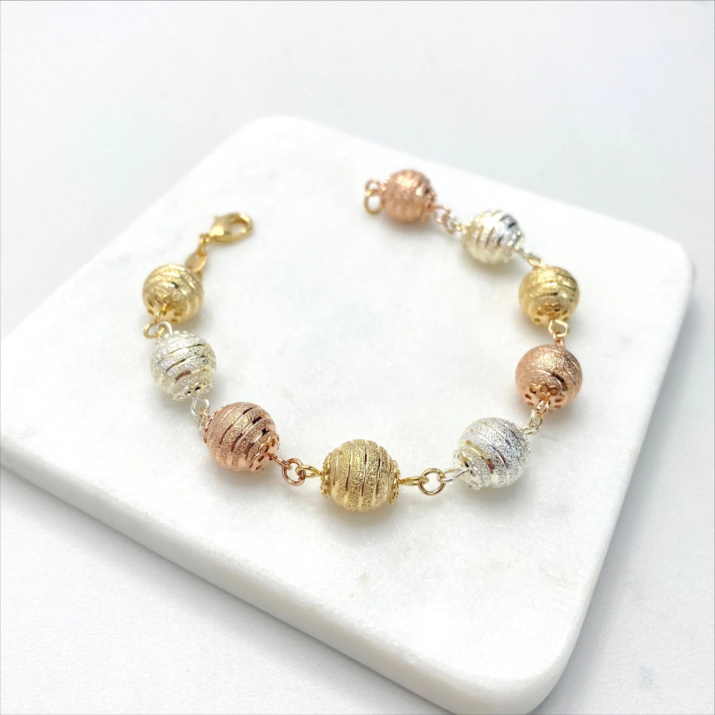 Bracelet Beads Textured Yellow Gold White Gold Rose Gold 18k Gold Filled