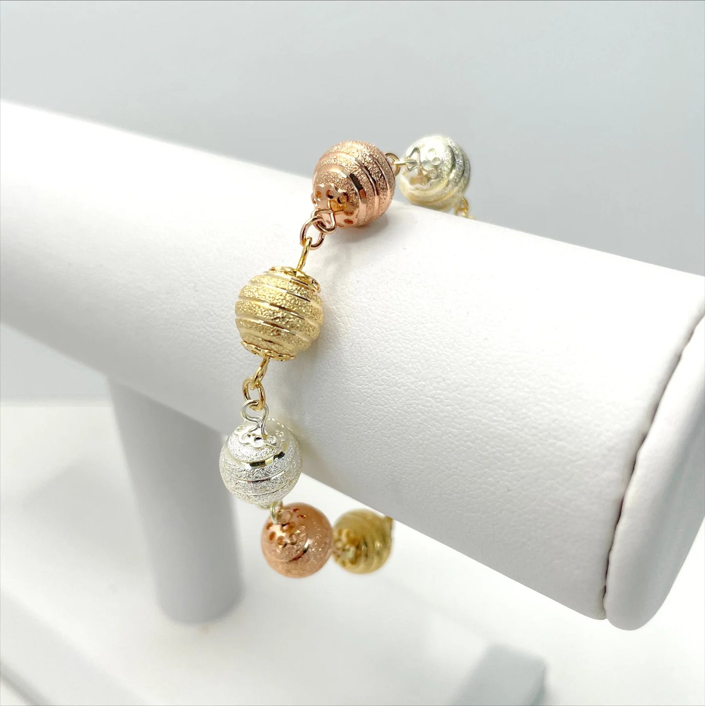 Bracelet Beads Textured Yellow Gold White Gold Rose Gold 18k Gold Filled