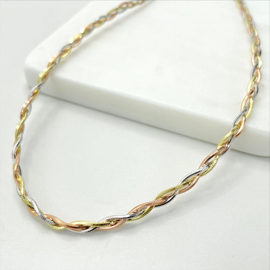 Choker Twisted Chain 3mm 17.5 " 3 Color Yellow Gold White Gold Rose Gold - 18K Gold Filled.  Bundle and Save. FREE SHIPPING on orders of $100 and over.  Sam's Jewelry World USA.