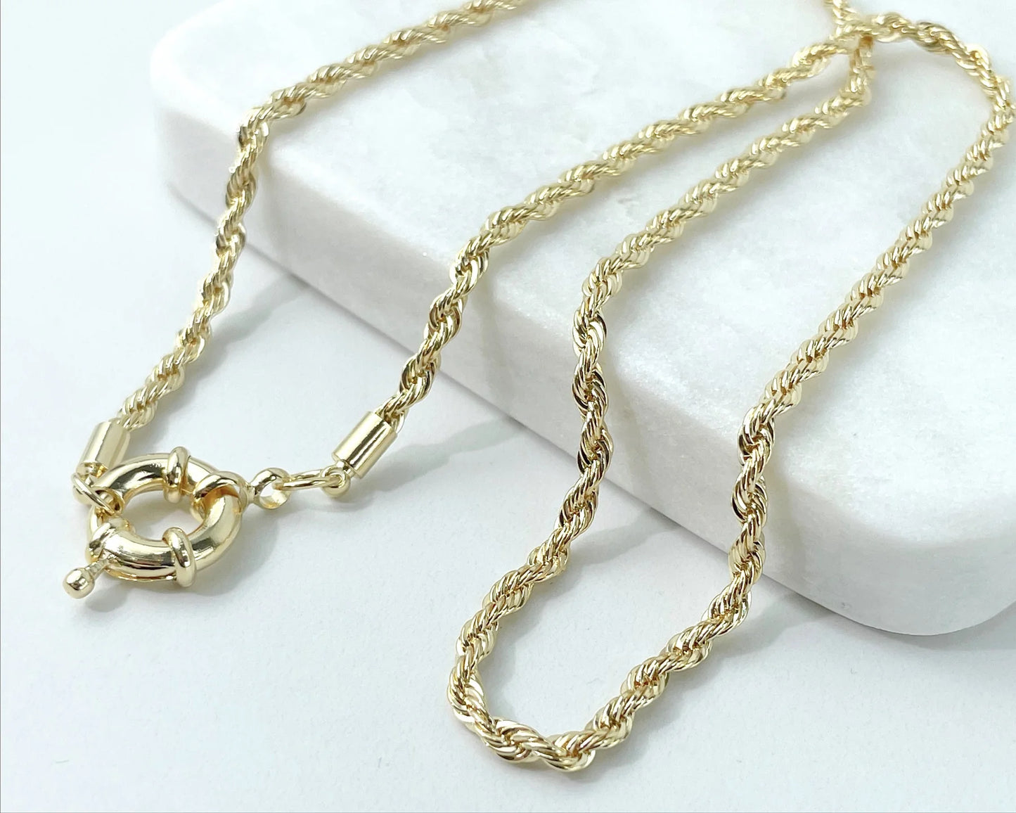 Rope Link Chain 18" 23.5" or Bracelet 8" with Hoop Clasp 18k Gold Filled