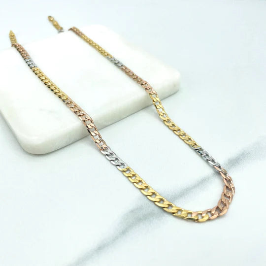 Chain Flat Curb Link Yellow Gold White Gold Rose Gold 5mm 24 Inches 18k Gold Filled