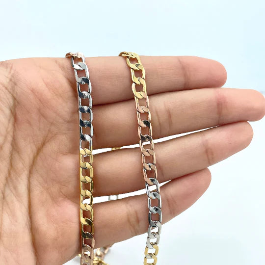 Chain Flat Curb Link Yellow Gold White Gold Rose Gold 5mm 24 Inches 18k Gold Filled