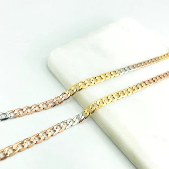 Chain Flat Curb Link Yellow Gold White Gold Rose Gold 5mm 24 Inches 18k Gold Filled