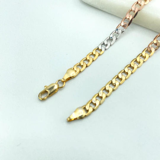 Chain Flat Curb Link Yellow Gold White Gold Rose Gold 5mm 24 Inches 18k Gold Filled