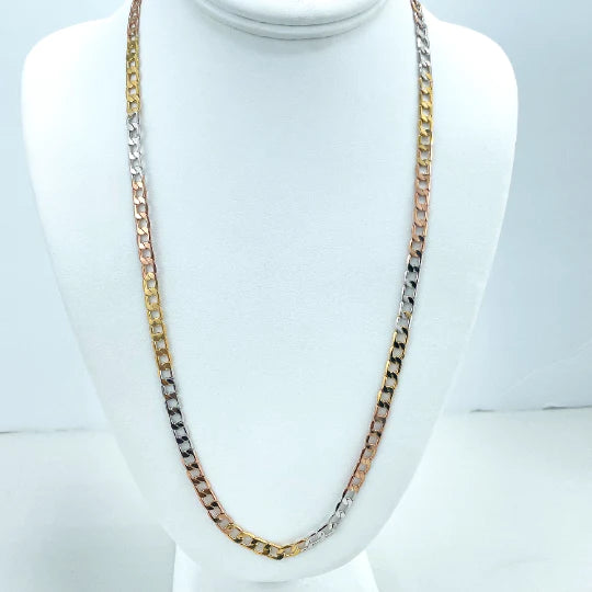 Chain Flat Curb Link Yellow Gold White Gold Rose Gold 5mm 24 Inches 18k Gold Filled