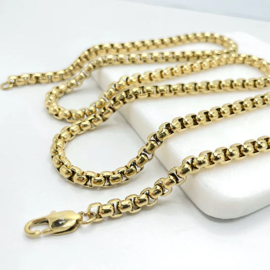 Chain Box Link 14k Gold Plated On Stainless Steel. Bundle and Save. FREE SHIPPING on orders of $100 and over.  Sam's Jewelry World USA.