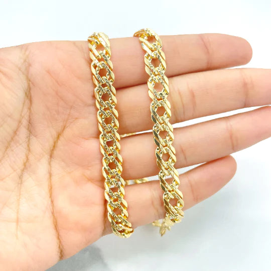 Chain or Bracelet Double Layered Cuban Link with Diamond Cut 8mm 18k Gold Filled. Bundle and Save. FREE SHIPPING on orders of $100 and over.  Sam's Jewelry World USA.