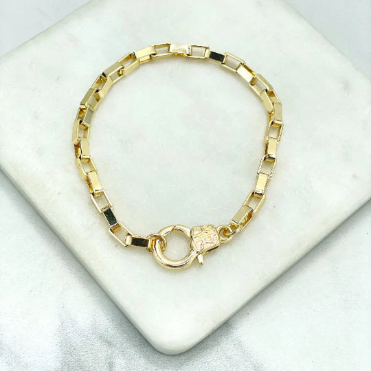 Chain or Bracelet, Texturized Large Lobster Claw, Specialty Chain 2mm Square Up Link 18k Gold Filled