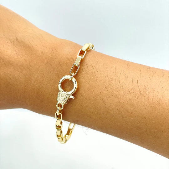 Chain or Bracelet, Texturized Large Lobster Claw, Specialty Chain 2mm Square Up Link 18k Gold Filled