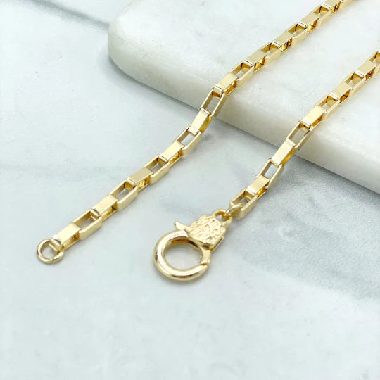 Chain or Bracelet, Texturized Large Lobster Claw, Specialty Chain 2mm Square Up Link 18k Gold Filled