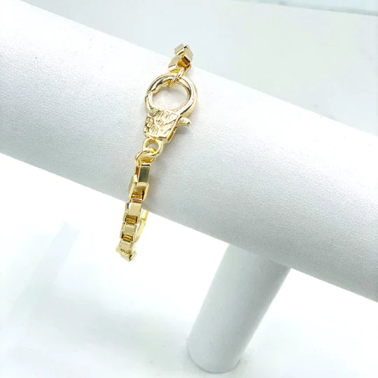 Chain or Bracelet, Texturized Large Lobster Claw, Specialty Chain 2mm Square Up Link 18k Gold Filled