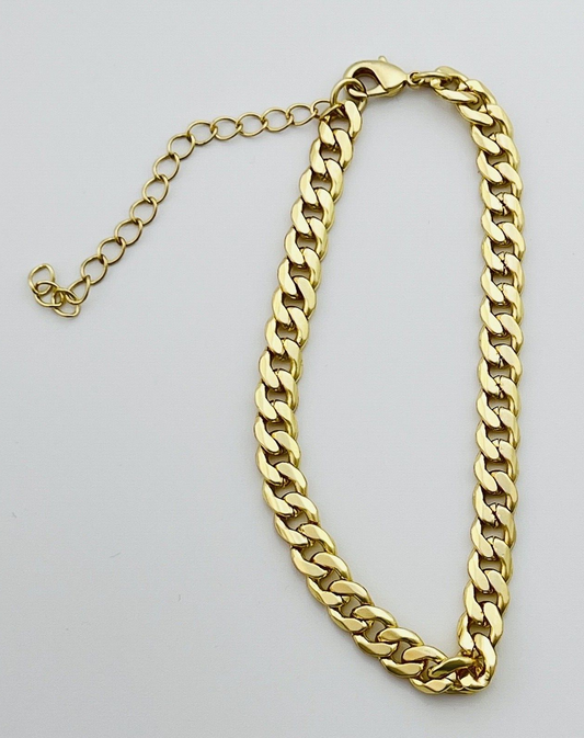 Ankle Bracelet Curbed Link 18K Gold Filled