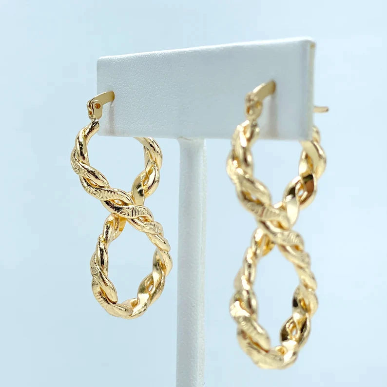 Earrings Textured Infinity Twisted Dangle. 18k Gold Filled