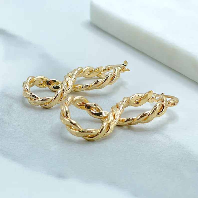 Earrings Textured Infinity Twisted Dangle. 18k Gold Filled