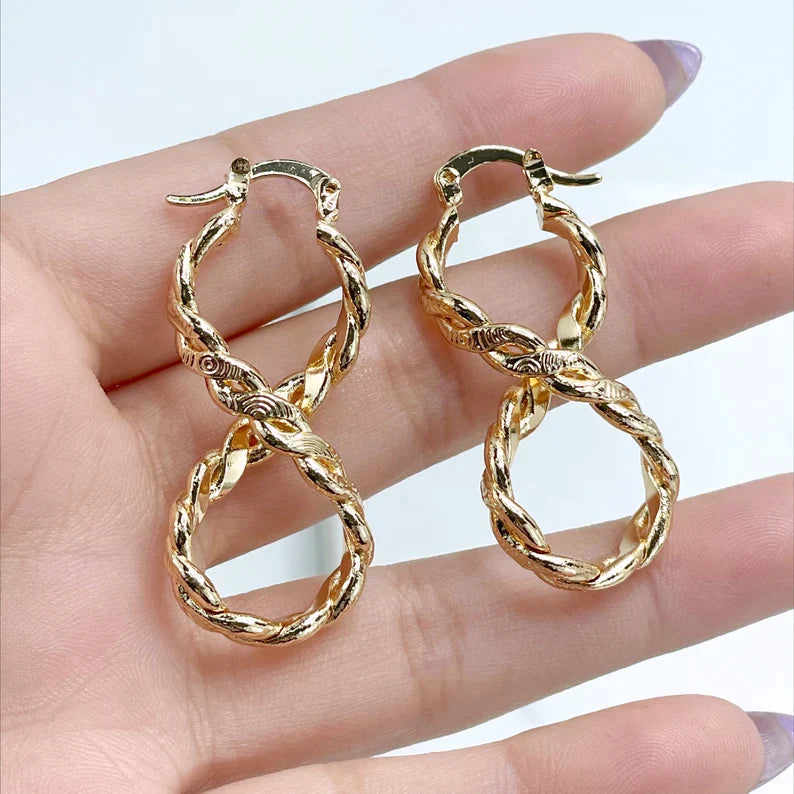 Earrings Textured Infinity Twisted Dangle. 18k Gold Filled