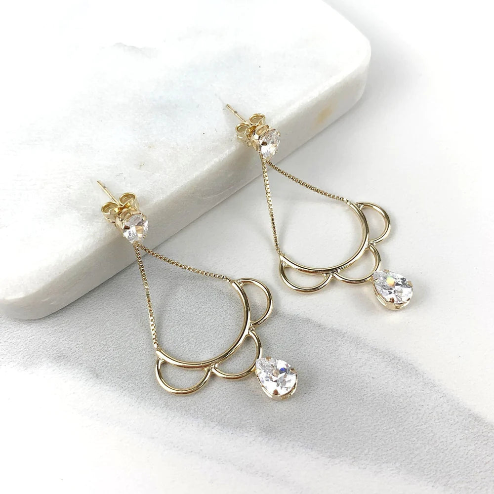 Earrings Dangling Teardrop Cubic Zirconia 18k Gold Filled