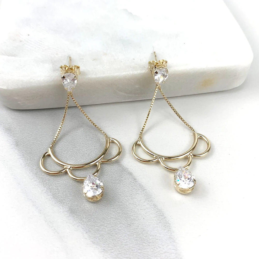 Earrings Dangling Teardrop Cubic Zirconia 18k Gold Filled