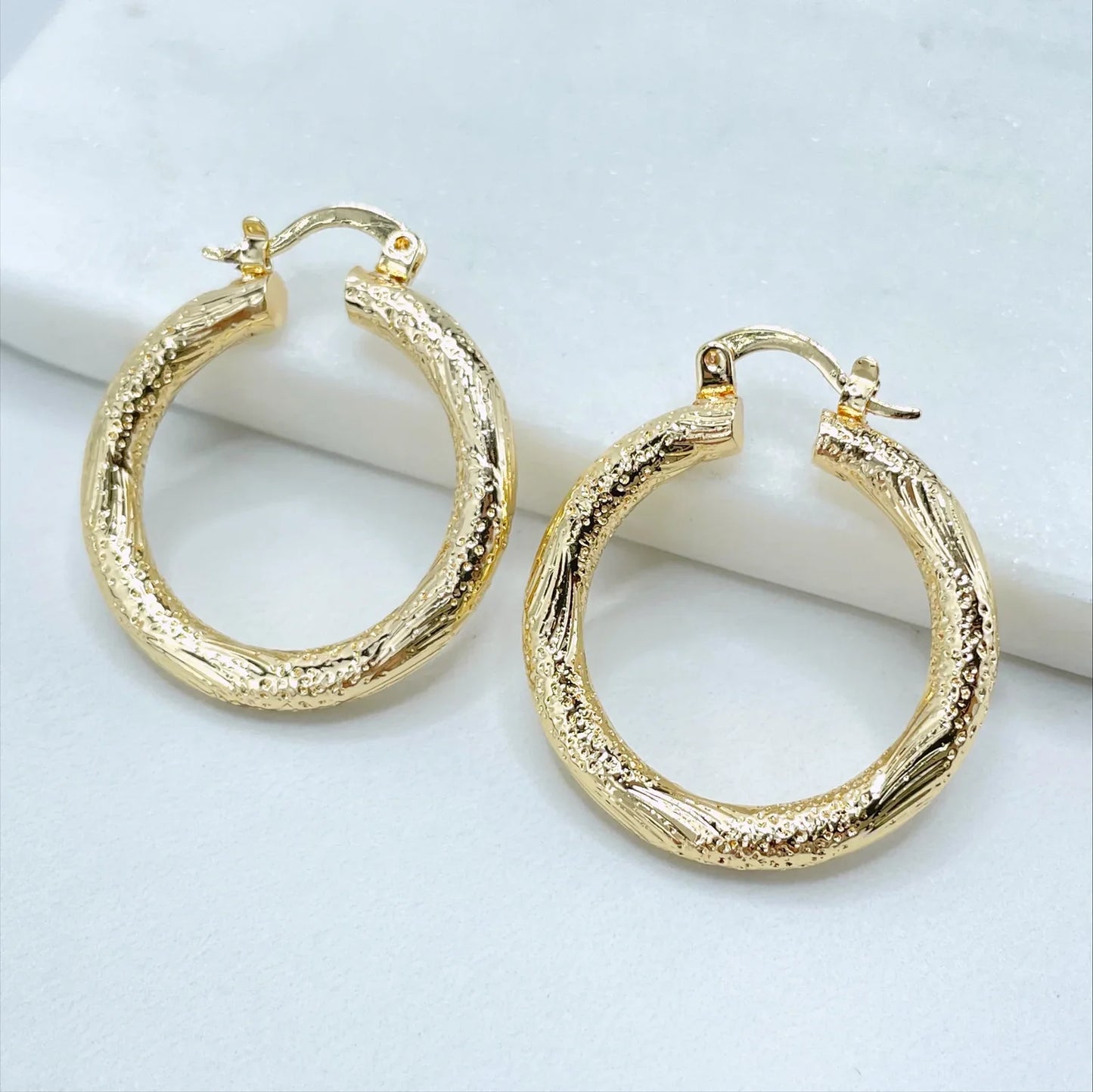 Earrings Hoop Texturized 18k Gold Filled. Bundle and Save. FREE SHIPPING on orders of $100 and over.  Sam's Jewelry World USA.