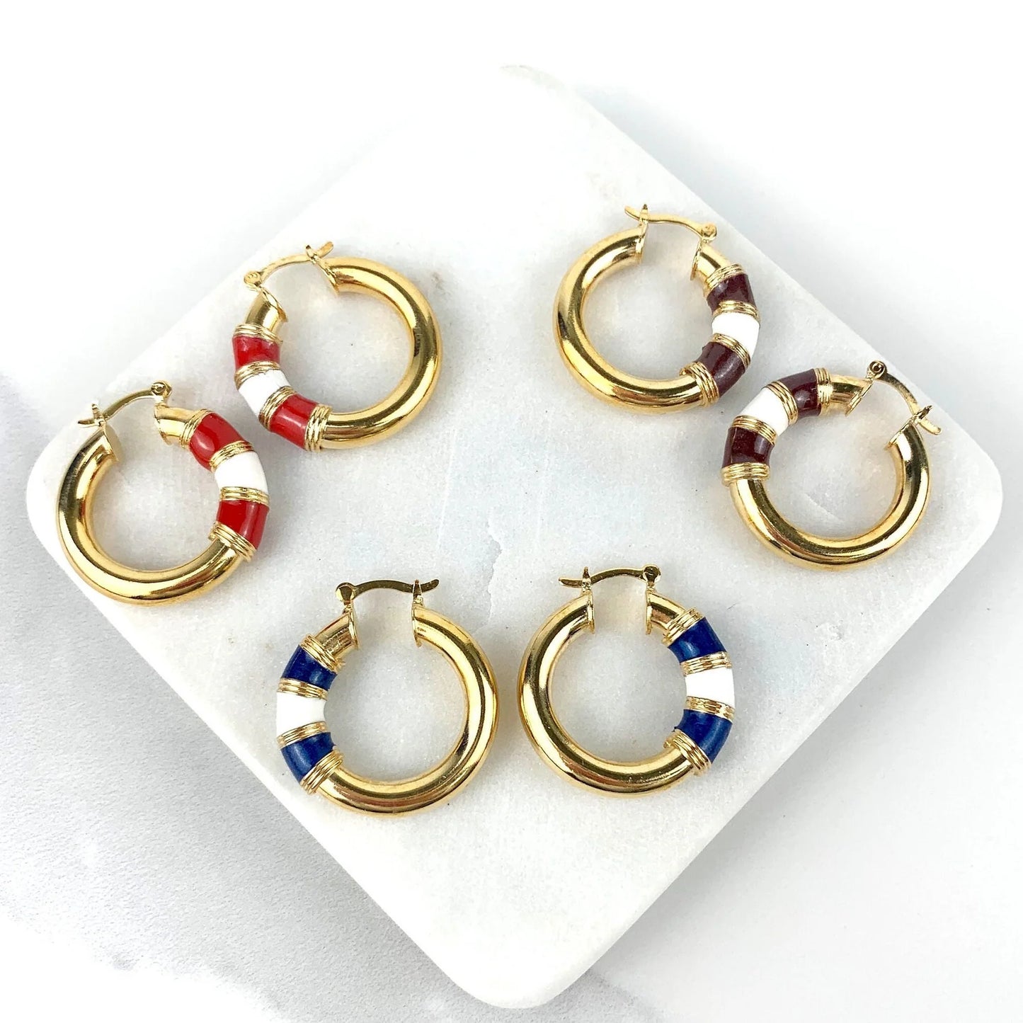 Earrings Hoops Colored Enamel 18k Gold Filled