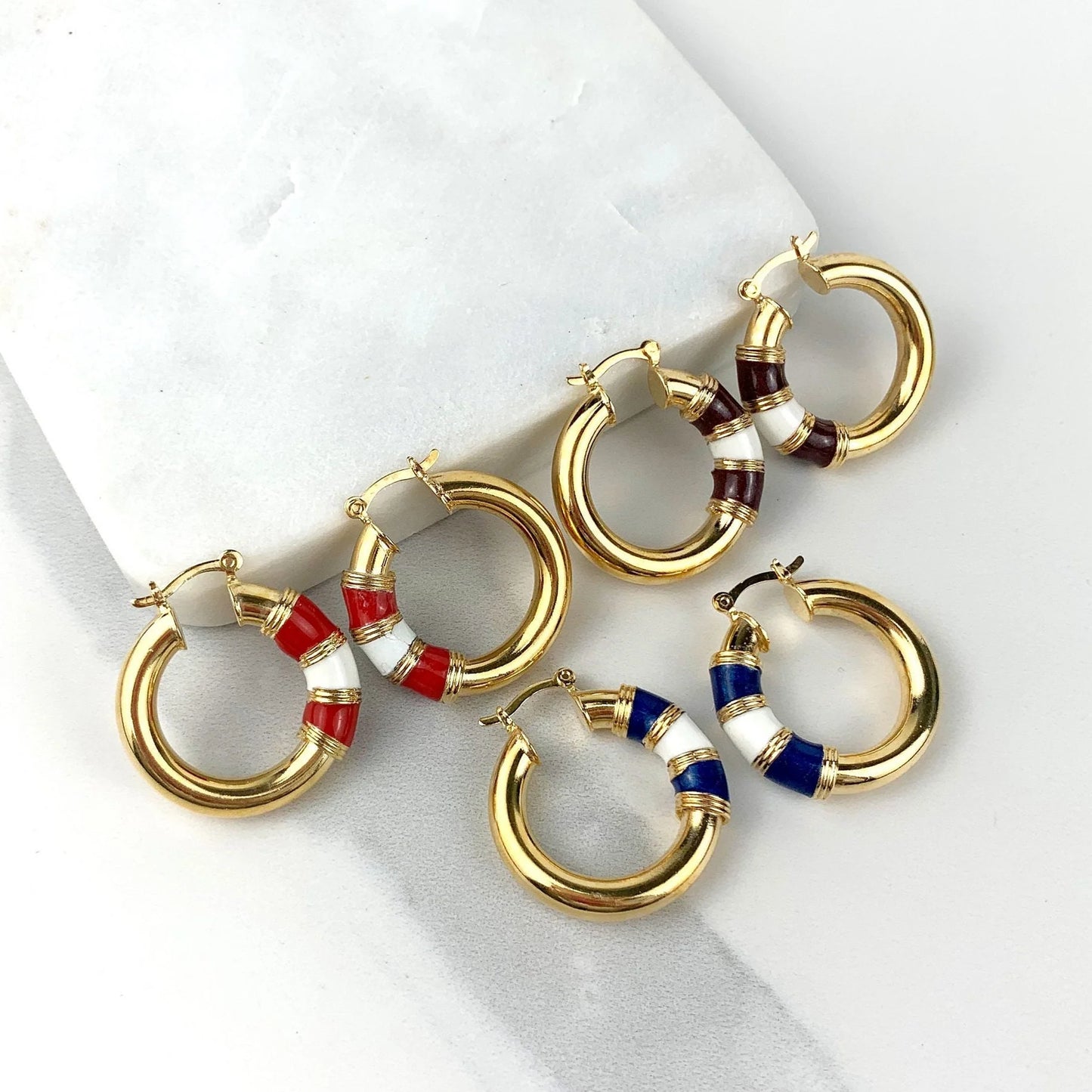 Earrings Hoops Colored Enamel 18k Gold Filled