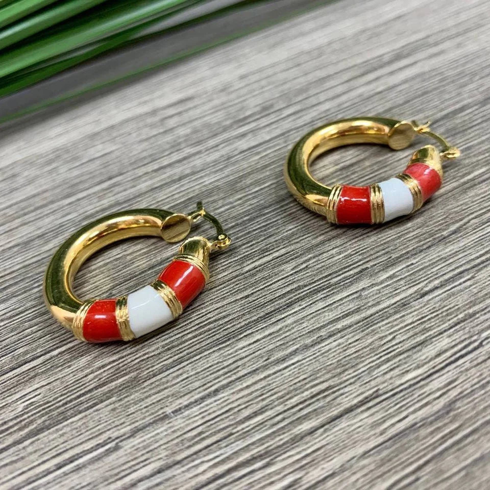 Earrings Hoops Colored Enamel 18k Gold Filled