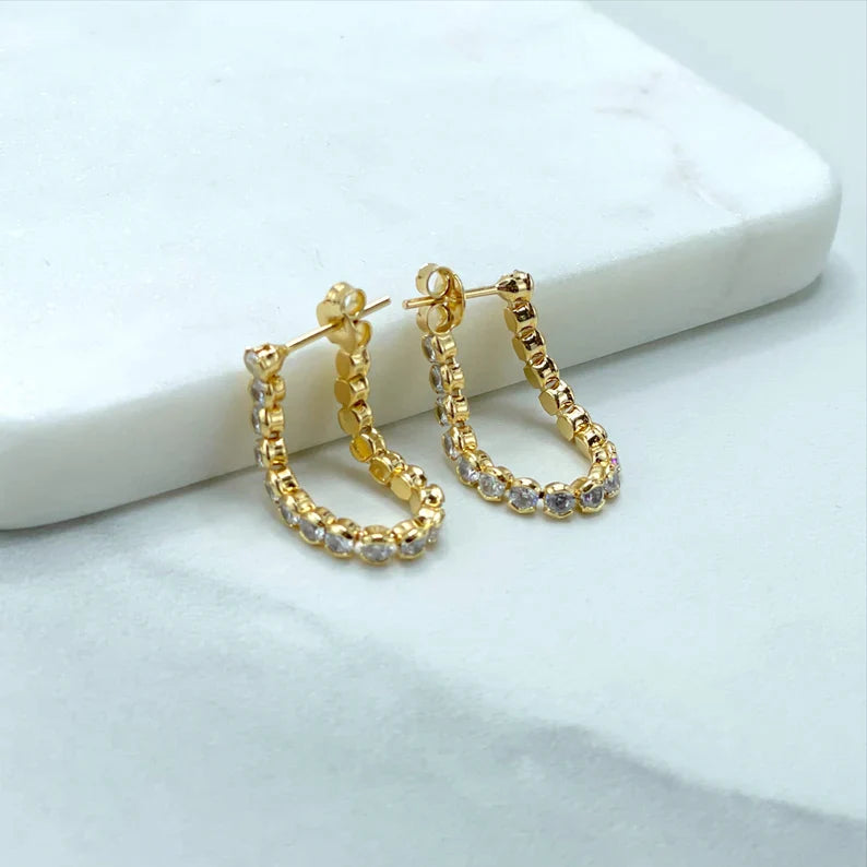 Earrings Cubic Zirconia, Stud, Round Stones, Graduate 18k Gold Filled