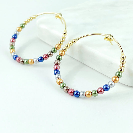 Earrings Hoop Colorful Beads 18k Gold Filled