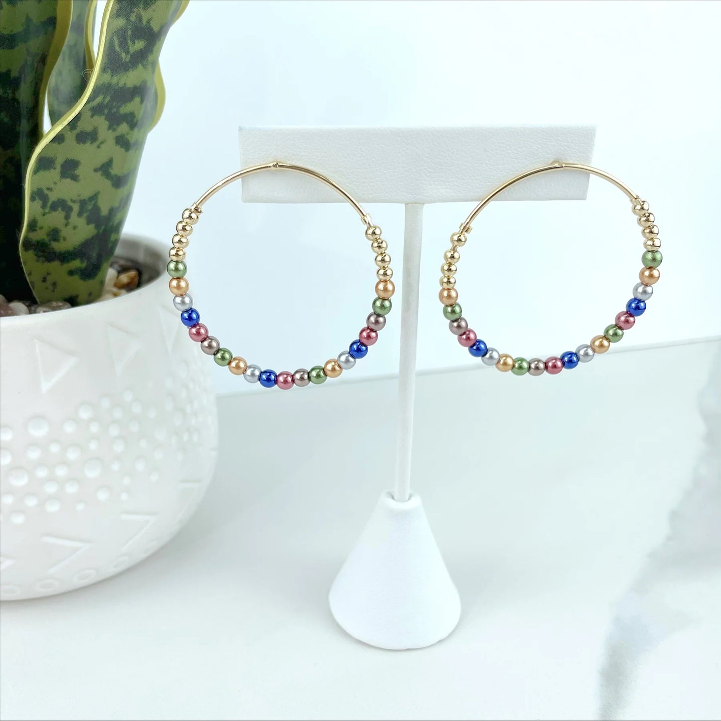 Earrings Hoop Colorful Beads 18k Gold Filled