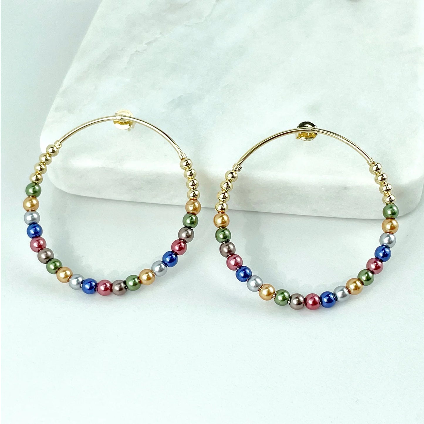 Earrings Hoop Colorful Beads 18k Gold Filled