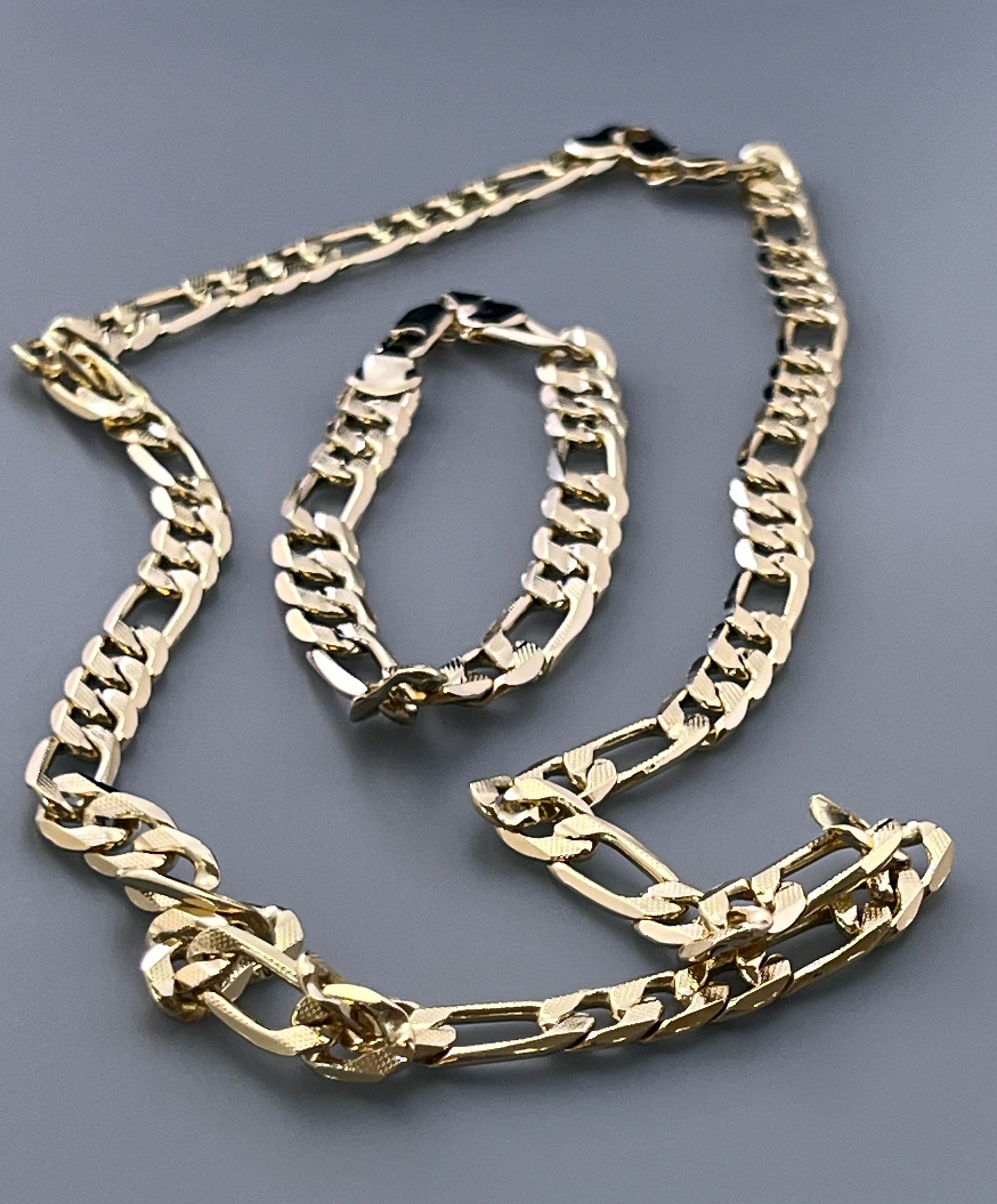 Chain or Bracelet Figaro Link with Diamond Cut 18K Gold Filled. Bundle and Save. FREE SHIPPING on orders of $100 and over.  Sam's Jewelry World USA.